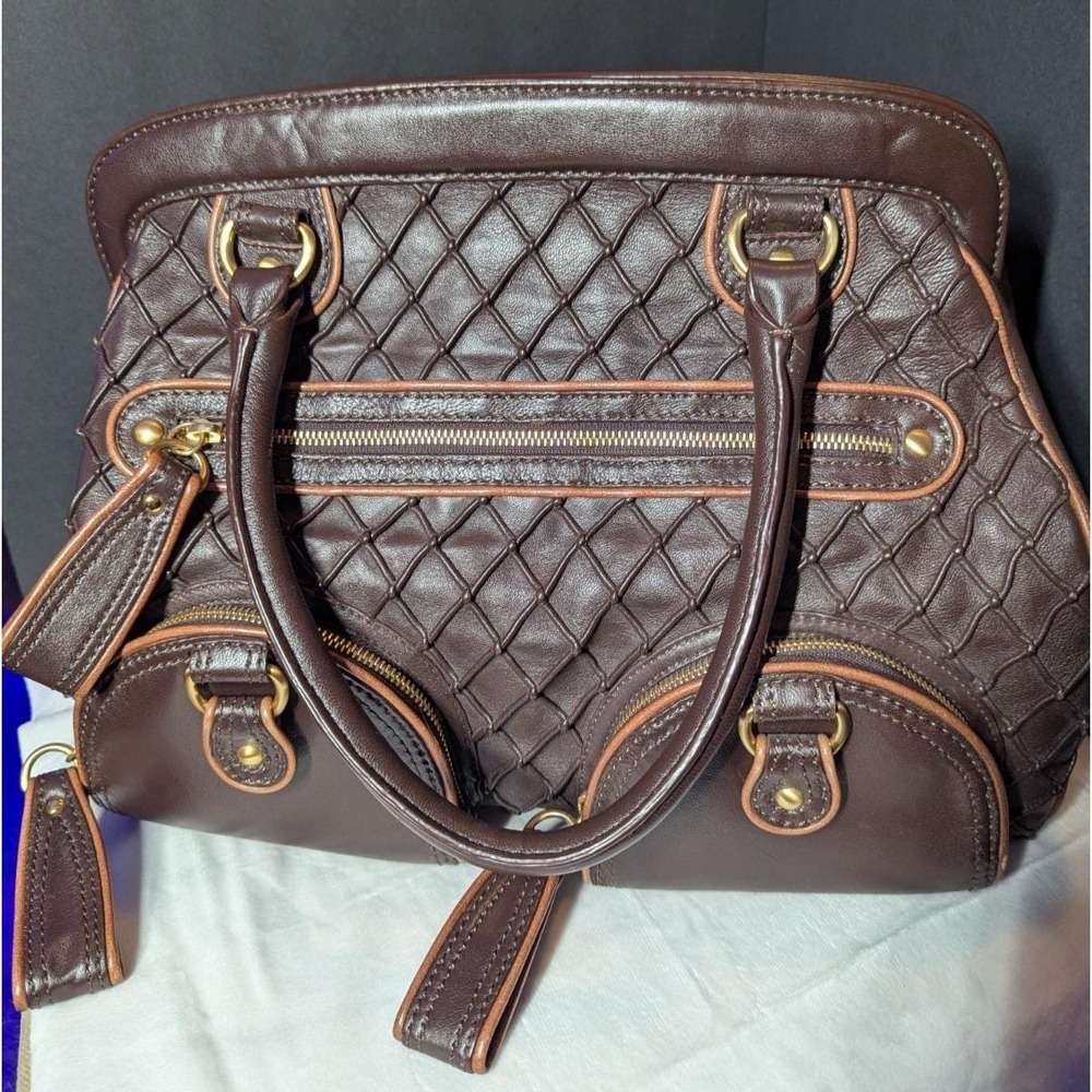 Isabella Fiore Diamond In A Pinch Hobo Bag Brown Leather Vintage Y2K Large